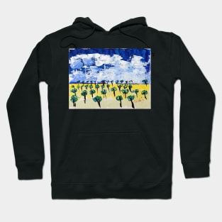 Trees on Yellow Grass - Acrylic Hoodie